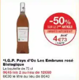 Monoprix I.g.p. pays d'oc les embruns rosé biologique offre