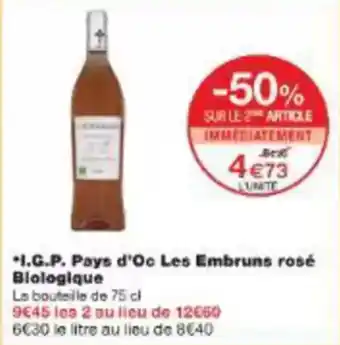 Monoprix I.g.p. pays d'oc les embruns rosé biologique offre