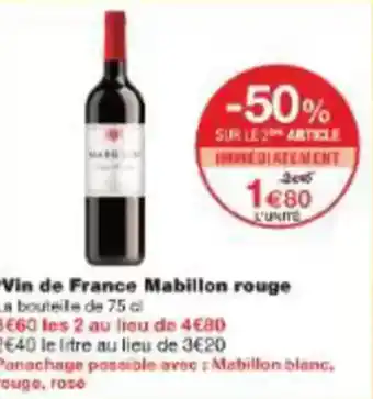 Monoprix Vin de france mabillon rouge offre