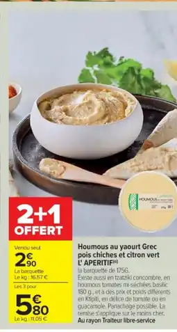 Cora x Carrefour Houmous au yaourt Grec pois chiches et citron vert offre