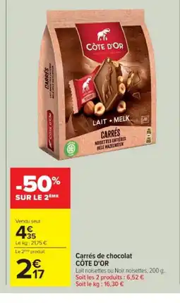 Cora x Carrefour CÔTE D'OR Carrés de chocolat offre