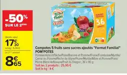 Cora x Carrefour POM'POTES Compotes 5 fruits sans sucres ajoutés Format Familial offre