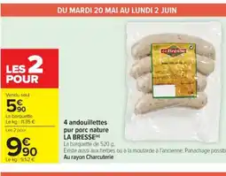 Cora x Carrefour LA BRESSE 4 andouillettes pur porc nature offre