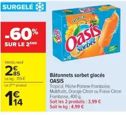 Cora x Carrefour OASIS Bâtonnets sorbet glacés offre