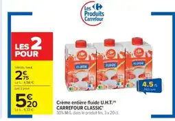 Cora x Carrefour CARREFOUR CLASSIC Crème entière fluide U.H.T. offre
