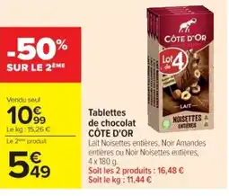 Cora x Carrefour CÔTE D'OR Tablettes de chocolat offre