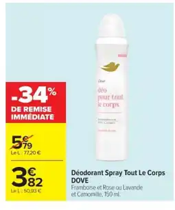 Cora x Carrefour DOVE Déodorant Spray Tout Le Corps offre