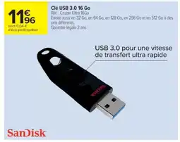 Cora x Carrefour SANDISK Clé USB 3.0 16 Go offre