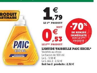 Hyper U Liquide Vaisselle Paic Excel offre