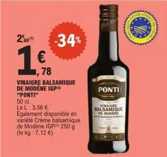 E.Leclerc VINAIGRE BALSAMIQUE DE MODÈNE IGP 'PONTI' offre