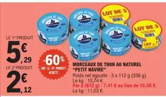 E.Leclerc Morceaux de thon au naturel 'Petit Navire' offre