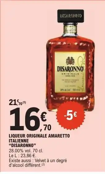 E.Leclerc Liqueur Originale Amaretto Italienne 'Disaronno' offre