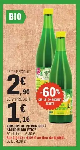 E.Leclerc PUR JUS DE CITRON BIO JARDIN BIO ETIC offre