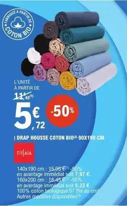 E.Leclerc Drap Housse Coton Bio 90x190 cm offre