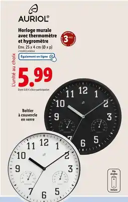 Lidl AURIOL Horloge murale avec thermomĂštre et hygromĂštre offre