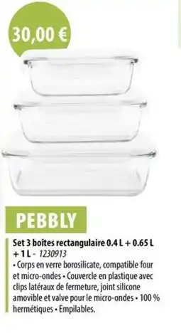 Cuisine Plaisir PEBBLY Set 3 boîtes rectangulaire 0.4 L + 0.65 L +1L offre