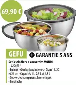 Cuisine Plaisir Set 3 saladiers + couvercles mondi offre