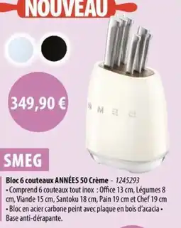 Cuisine Plaisir SMEG Bloc 6 couteaux années 50 crème offre