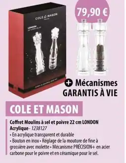 Cuisine Plaisir COLE & MASON Coffret moulins à sel et poivre 22 cm london acrylique offre