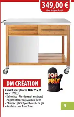 Cuisine Plaisir DM CRÉATION Chariot pour plancha 100 x 55 x 81 cm offre