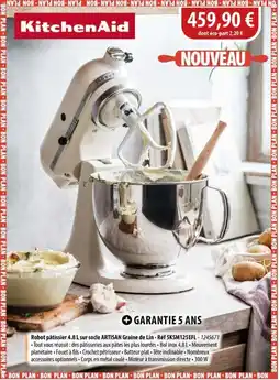 Cuisine Plaisir Robot pâtissier 4.8 l sur socle artisan graine de lin offre
