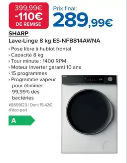 Costco SHARP Lave-Linge 8 ES-NFB814AWNA offre