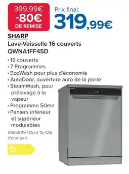 Costco SHARP Lave-vaisselle 16 couverts QWNA1FF45D offre