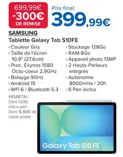 Costco SAMSUNG Tablette Galaxy Tab S10FE offre
