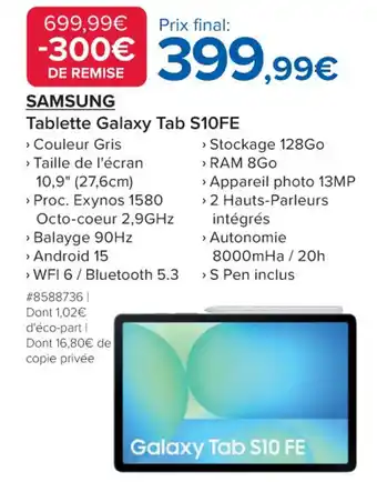 Costco SAMSUNG Tablette Galaxy Tab S10FE offre