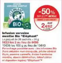 Monoprix Infusion verveine menthe bio eléphant offre