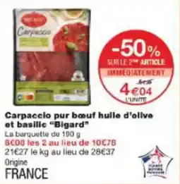Monoprix Carpaccio pur bœuf huile d'olive et basilic bigard offre