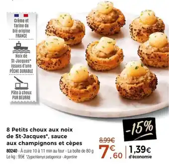 Thiriet 8 petits choux aux noix de st jacques sauce aux champignons et cèpes offre