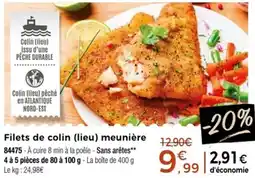 Thiriet Filets de colin lieu meunière offre
