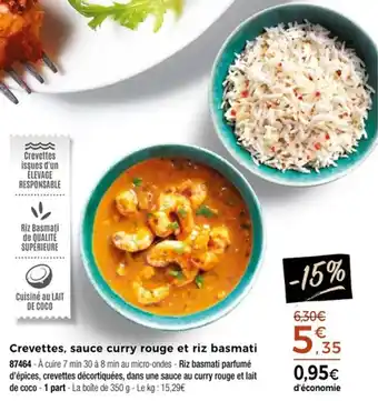 Thiriet Crevettes sauce curry rouge et riz basmati offre