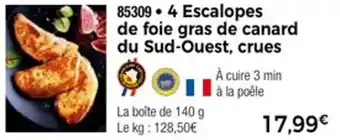 Thiriet 4 escalopes de foie gras de canard du sud-ouest crues offre