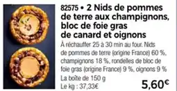 Thiriet 2 nids de pommes de terre aux champignons bloc de foie gras de canard et oignons offre