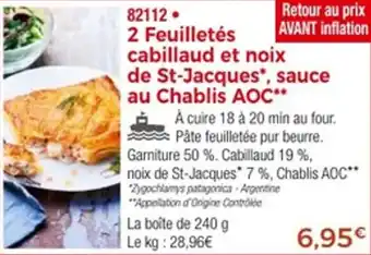 Thiriet 2 feuilletés cabillaud et noix de st-jacques sauce au chablis aoc offre