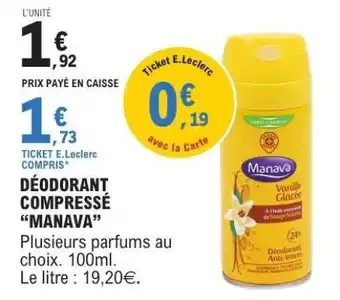E.Leclerc DÉODORANT COMPRESSÉ “MANAVA” offre