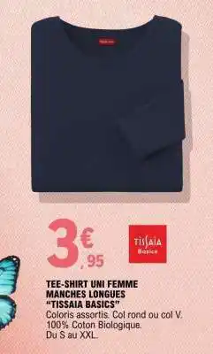 E.Leclerc TEE-SHIRT UNI FEMME MANCHES LONGUES TISSAIA BASICS offre