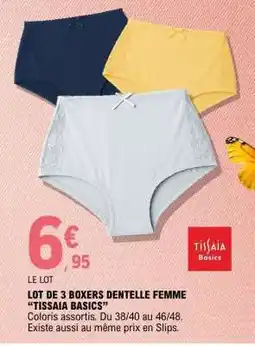 E.Leclerc LOT DE 3 BOXERS DENTELLE FEMME TISSAIA BASICS offre