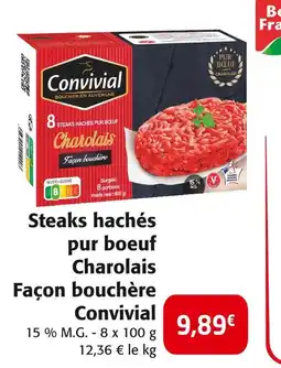 Colruyt Convivial Steaks hachés pur boeuf Charolais Façon bouchère offre