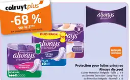 Colruyt ALWAYS Protection pour fuites urinaires offre