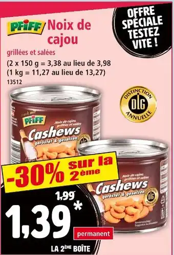 Norma Pfiff Noix de cajou grillées et salées offre