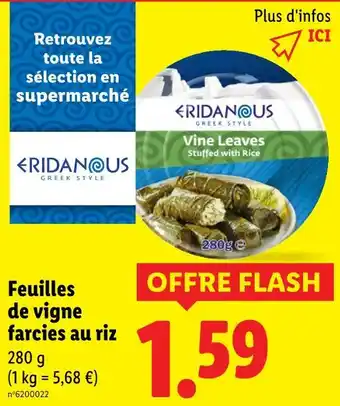 Lidl ERIDANOUS Feuilles de vigne farcies au riz offre