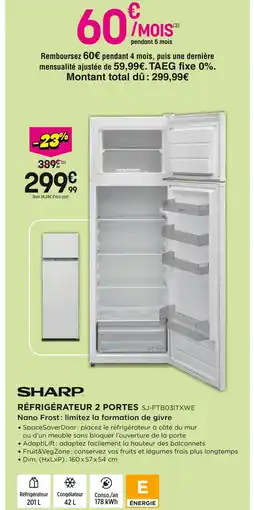 Pulsat Sharp Réfrigérateur 2 portes offre