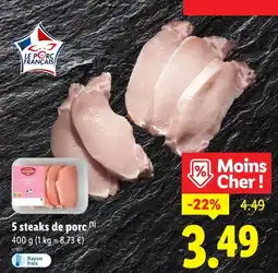 Lidl Le Porc Français 5 steaks de porc offre