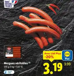 Lidl boeuf ORIGINE FRANCE Merguez véritables offre