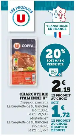 Super U U Charcuterie italienne offre