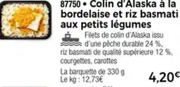 Thiriet 87750 Colin d'Alaska à la bordelaise et riz basmati aux petits légumes offre