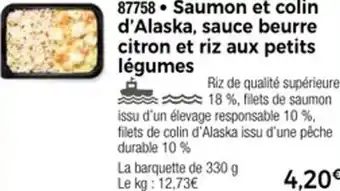 Thiriet 87758 Saumon et colin d'Alaska, sauce beurre citron et riz aux petits légumes offre